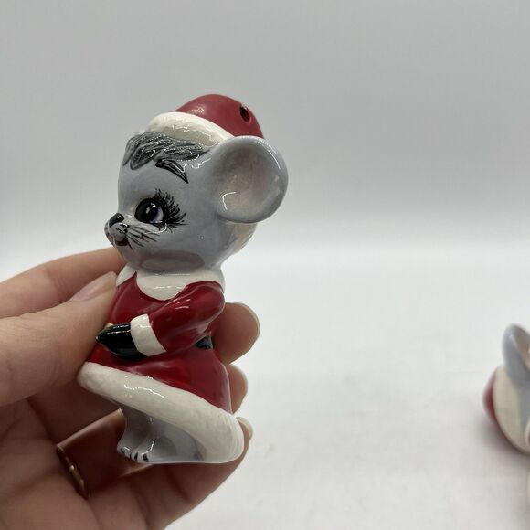 Vintage Hand Painted Ceramic Three Santa Mice Figurine Ornaments 3” Christmas - Picture 6 of 10